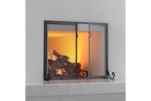 Fire Beauty Fireplace Screen with Hinged Doors, Powder Coated Steel Frame, Metal Mesh, Handcrafted Solid Steel,Decorative Design