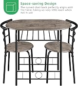 Yaheetech 3 Piece Dining Set Round Table & 2 Chairs, Modern, Drift Brown view 8