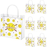 Pineraap 24Pcs Softball Clear Gift Bags with Handle, 7.9×7.9×3.1In - Reusable PVC Softball Goodie Bags for Fans Coaches, Sport Treat Candy Bag for Sports Theme Birthday Party, Team Snack Gifts