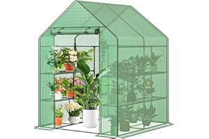 TANGJEAMER Greenhouse, 56 x 56 x 76'' Heavy Duty Greenhouses for Outdoors, Green House with Roll-Up Door Thicken PE Cover, Portable Walk-in Green Houses for Outside with 3 Tier 8 Shelves