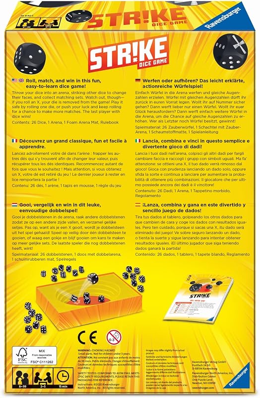 26840 - Strike, Brettspiel, Mehrfarbiges Würfelspiel für 2-5 Spieler, Mitbringspiel ab 8 Jahren, Familienspiel