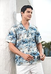 Mens Hawaiian Shirts Cotton Short Sleeve Button