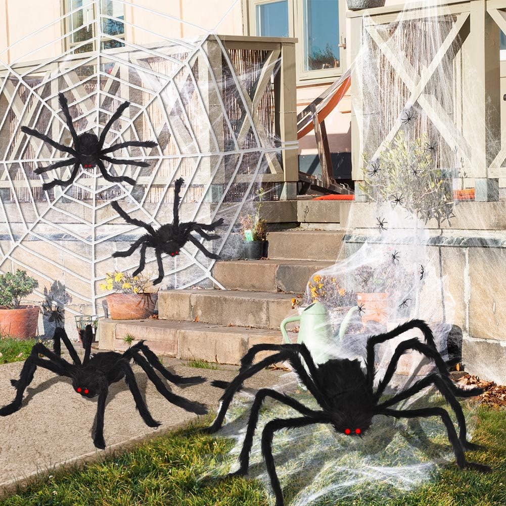 Outdoor Halloween Decorations Including 12ft Spider Webs, 4pcs 49in Mega Giant Spiders, Ultra-stretch Cobwebs, Most Valuable Halloween Spider Decorations Outdoor Indoor Giant Spider Webs Decoration : Garden & Outdoor