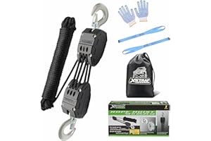 ‌XSTRAP STANDARD Heavy-Duty Block and Tackle Pulley System, 1000LB wCapacity, 5:1 Lifting Power, 50FT Rope Hoist with 2 Soft Loops for Garage, Hunting, Tree Cutting, Deer Hoist, DIY Attic Lift, Black