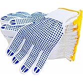 Qugzegx 12 Pairs Cotton Polyester Knitted Gloves, Grip Safety Work Gloves Anti-slip Dots Bulk Gloves For Painter Mechanic Warehouse Construction Men and Women, Medium Size