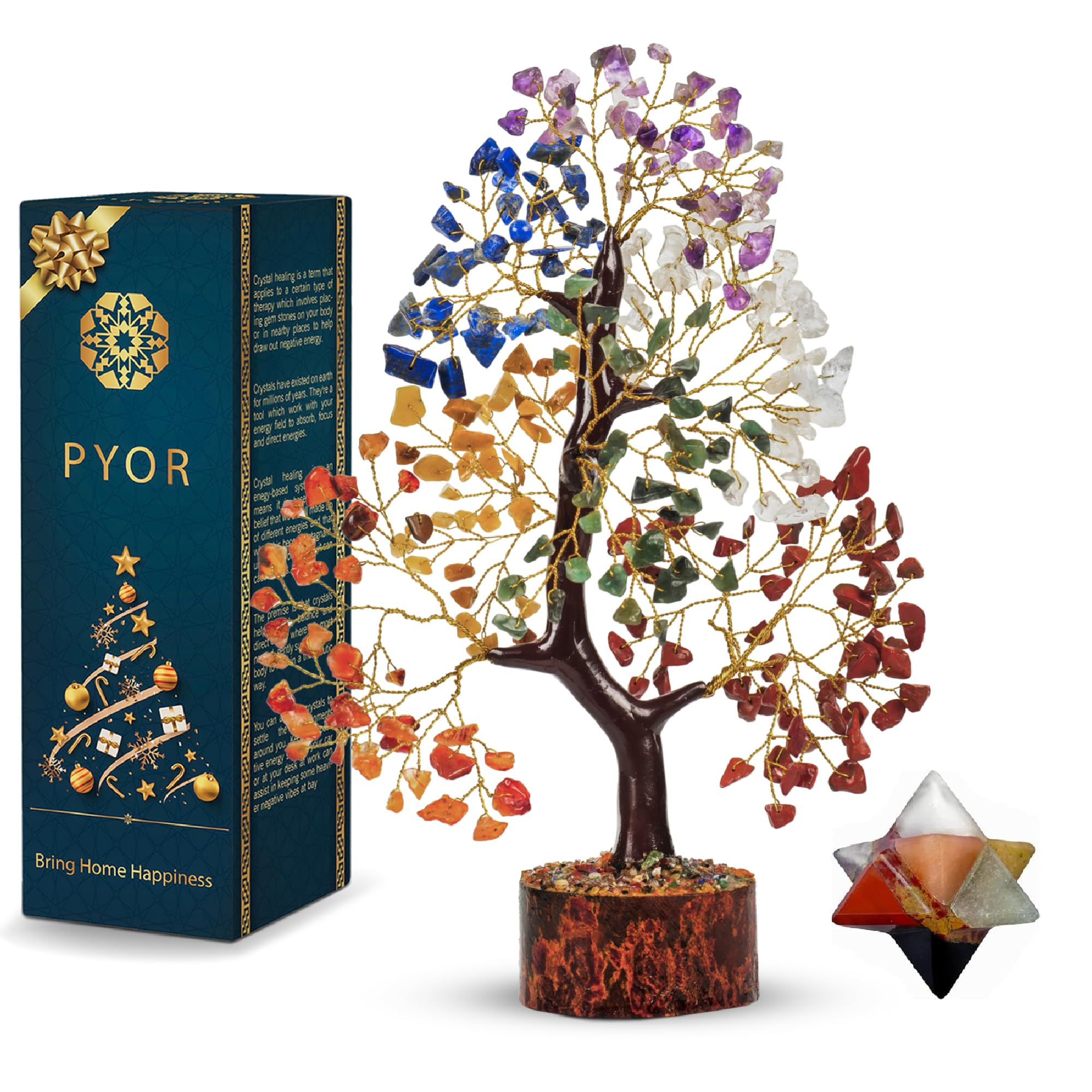 PYOR Crystal Décor - Natural Gemstone - Positive Energy Gift - Wealth - Bonsai Money - Home Decoration for Living Room - Meditation Decor - Crystal Tree for Positive Energy