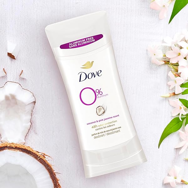 DOVE 0% ALUMINUM DEODORANT STICK NON-IRRITATING DEODORANT FOR UNDERARM CARE COCONUT AND PINK JASMINE KINDEST ALUMINUM FREE DEODORANT 2.6 OZ