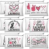 Reginary 12 Pcs Lacrosse Gifts for Women Girls Lacrosse Makeup Bag Zipper Cosmetic Pouch for Sports Players Coach Season Team Gift Party Favors Game Surprises(Classic)