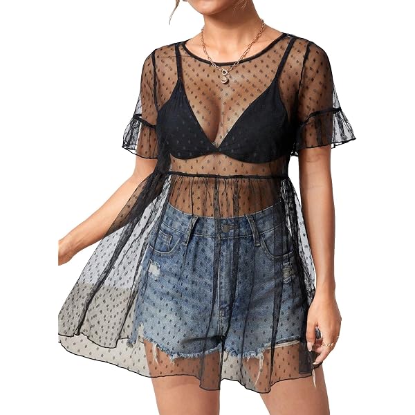 Floerns Women's Sheer Mesh Dress Beach Swimwear See Through Cover Ups Black  Ink X-Small at Amazon Women's Clothing store