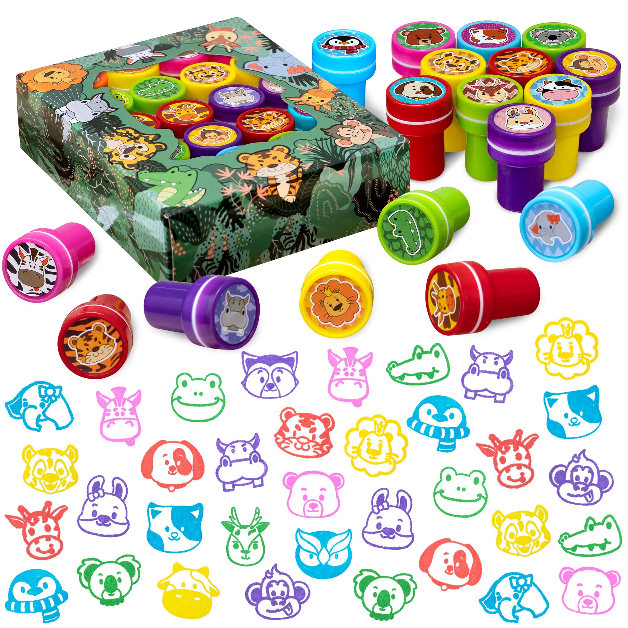 DMIGHT Jungle Safari Party Favors 20 PCS Wild Animals Stamps for Kids Birthday Gifts, Zoo Animal Stamps for Kids, Self Inking Stamps