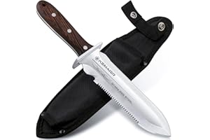 Kemaier Hori Hori Knife, Sharp Garden Knife with 6.3 Inch Serrated Edge, Heavy Duty Stainless Steel Weeding Knife with Oxford Sheath, Multi-Purpose Garden Tool for Weeding Digging Cutting Planting