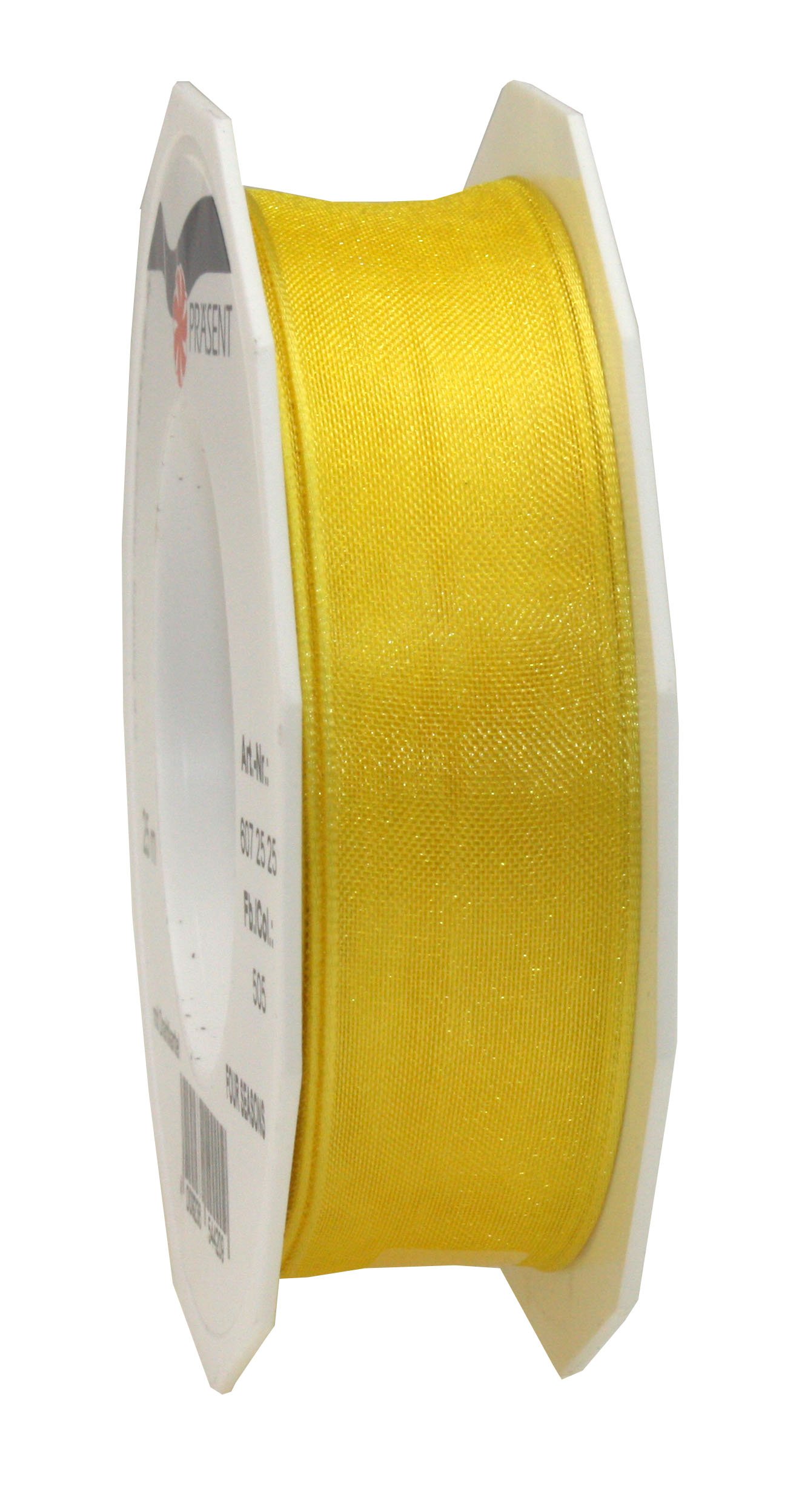 PRÄSENT - Four Seasons Organza wired edge Ribbon Yellow 25 mm width, 25 m length — image 1