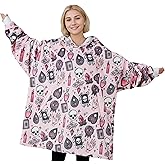 Huglanket Goth Gifts for Women, Wearable Flannel Blanket Hoodie, Gothic Blanket for Girls on Birthday, Halloween, Christmas, Soft Warm Cozy with Two Large Pocket, Pink