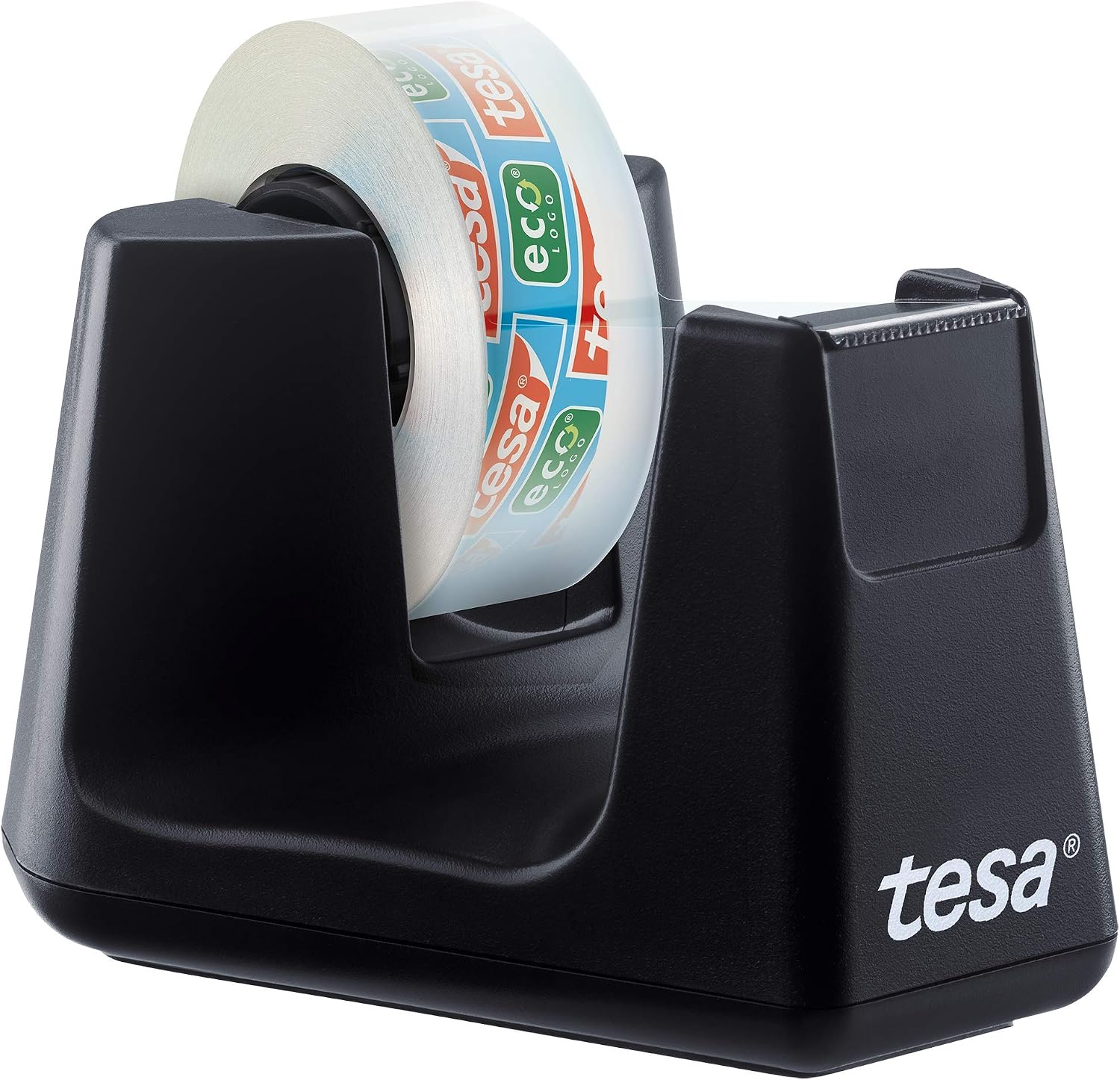 tesa Desk Dispenser SMART Recycled Adhesive Tape Dispenser for Tables/Compact Table Dispenser with Anti-Slip Technology for Adhesive Film incl. 1 roll of tesafilm Clear Recycled 10m x 15mm