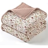 lulumoon Muslin Blanket Baby for Girls: Cotton Crib Blanket with Wildflowers - Soft Lightweight for Daycare 47"x47"（Sand Floral）