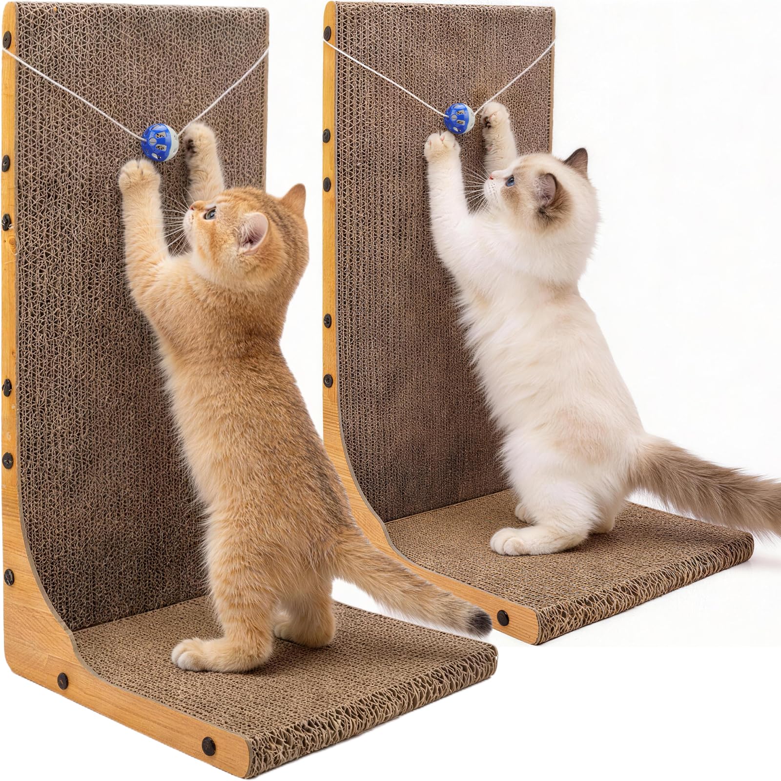 Photo 1 of 2 Pack Cat Scratcher, 23.6 Inch L Shape Vertical Cat Scratching Board with Ball Toy for Indoor Cats, Large Cat Scratching Post for Wall and Couch