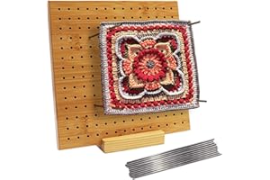 ISWABARD 7.7 Inch Crochet Blocking Board Granny Square Blocking Board with 15 Stainless Steel Rod Pins, Gifts for Mothers, Grandmothers, Crochet Blocking Board with Pegs Blocking Boards for Crochet Projects
