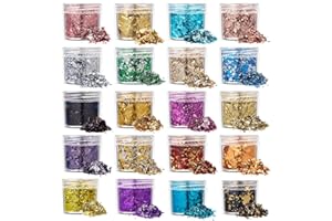Gold Foil Flakes 20 Bottles Set Gilding Flakes for Resin, Nail Art, Jewelry Making, Painting, Candle Molds & DIY Crafts Gold 