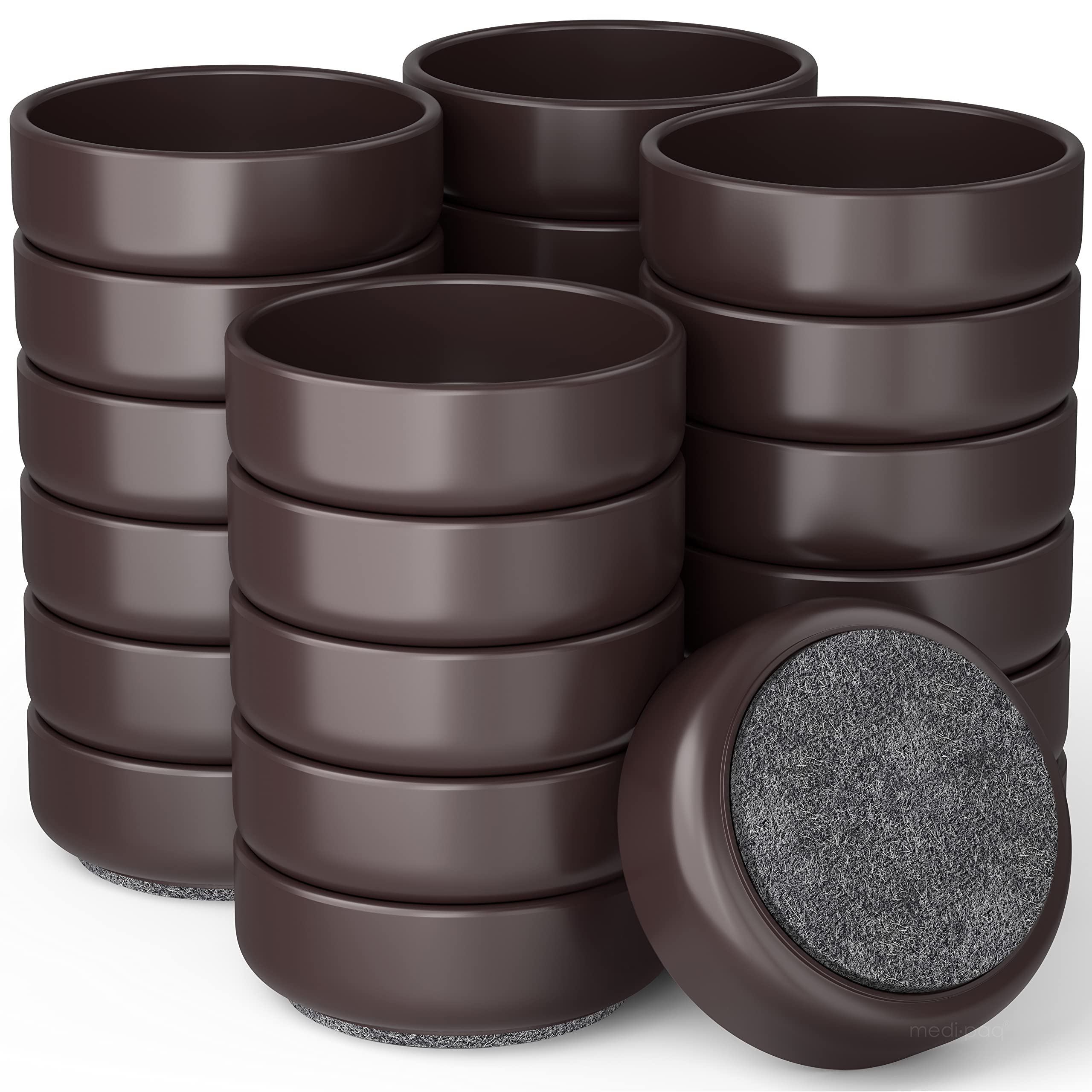Medipaq Felt Castor Cups – 24x Large 60mm Solid Brown – Protects Wooden & Smooth Floors – Chair & Furniture Leg Protectors