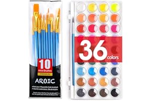 AROIC Watercolor Paint Set, 36-Color Watercolor Paint with 10 Brushes, Non-Toxic Washable Watercolors for Kids & Adults, Art Supplies for Painting, Drawing, DIY Crafts, School, Classroom, Artist Use