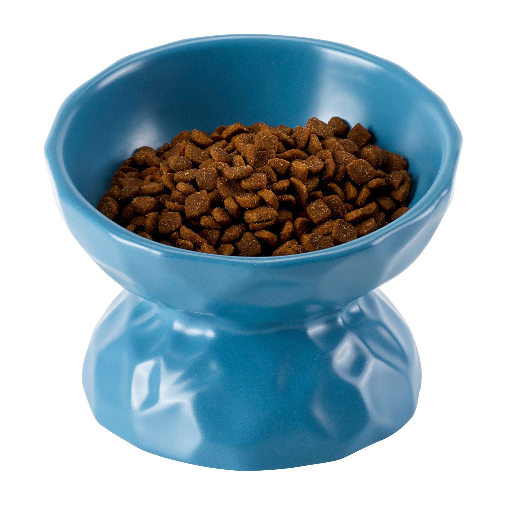 PETTOM Ceramic Cat Bowl Single Tilted Cat Feeding Bowls Elevated Small Dog Cat Food Bowls Blue Anti Vomit Water Bowl Protect Cat's Spine, Large 280ML