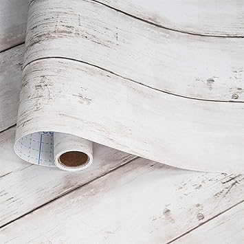 17 71 X 236 2 White Gray Wood Wallpaper Self Adhesive Wall Paper Peel And Stick Wood Vinyl Film Removable Decorative Wooded Wall Coverings For Home Renovation Amazon Com