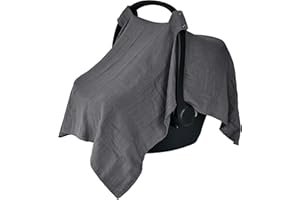 Huxie Car Seat Cover Baby - Organic Cotton - Carseat Covers Baby - Carseat Cover - Car Seat Canopy - Carseat Canopy - 100% Muslin Cotton, 43" x 32" (Soft Grey)