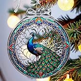 Peacock Christmas Ornament Glass- Hanging Ornaments for Christmas Tree, Christmas Ornaments Xmas Decorations for Peacock Lovers, Holiday Keepsake Present Exchange Ideas