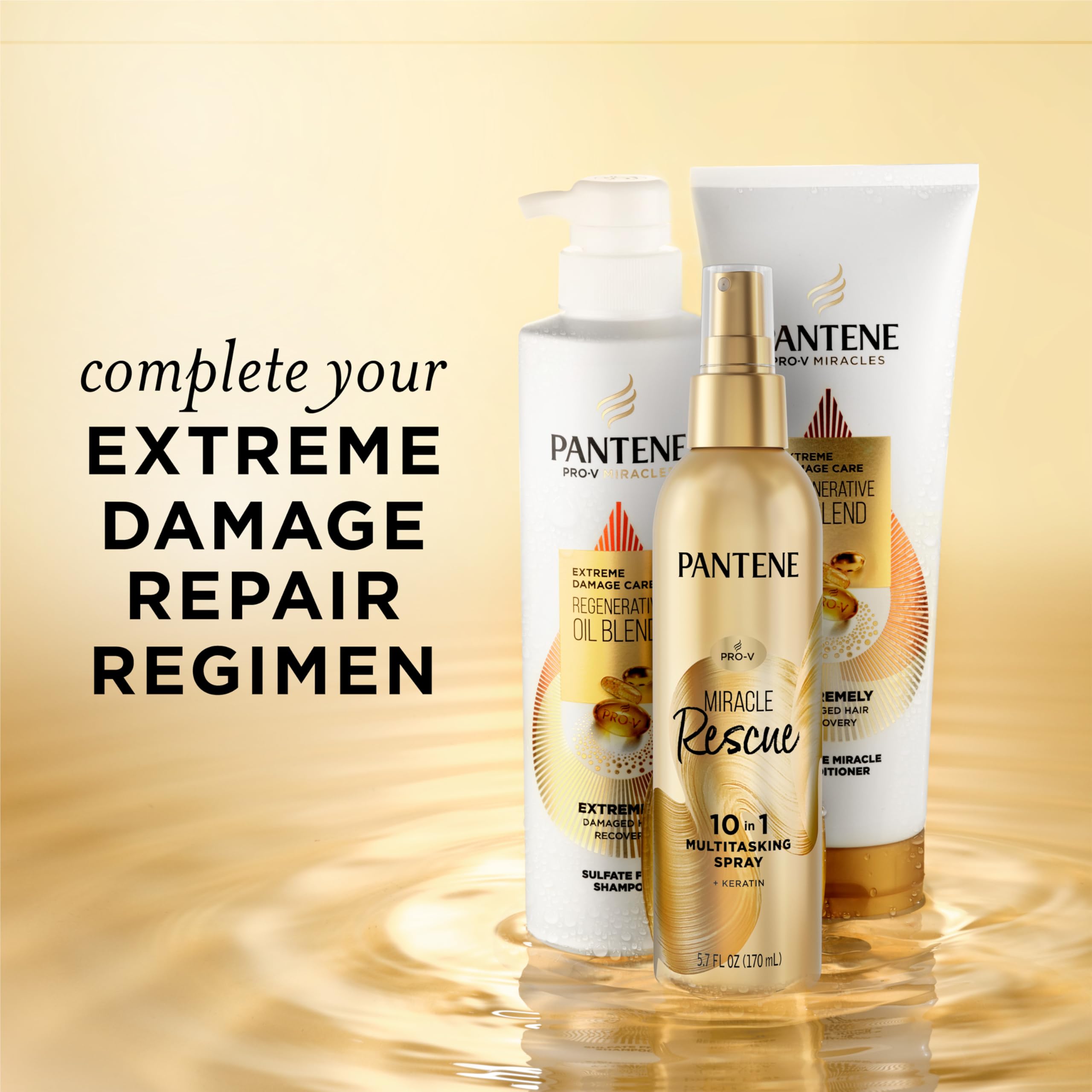Pantene Miracle Rescue 10in1 Multitasking Spray - Heat Protection, Detangles, Repairs Damaged, Dry Hair, Improves Shine, Leave-In Conditioning Treatment with Keratin and Pro-Vitamin B5, 5.7 oz