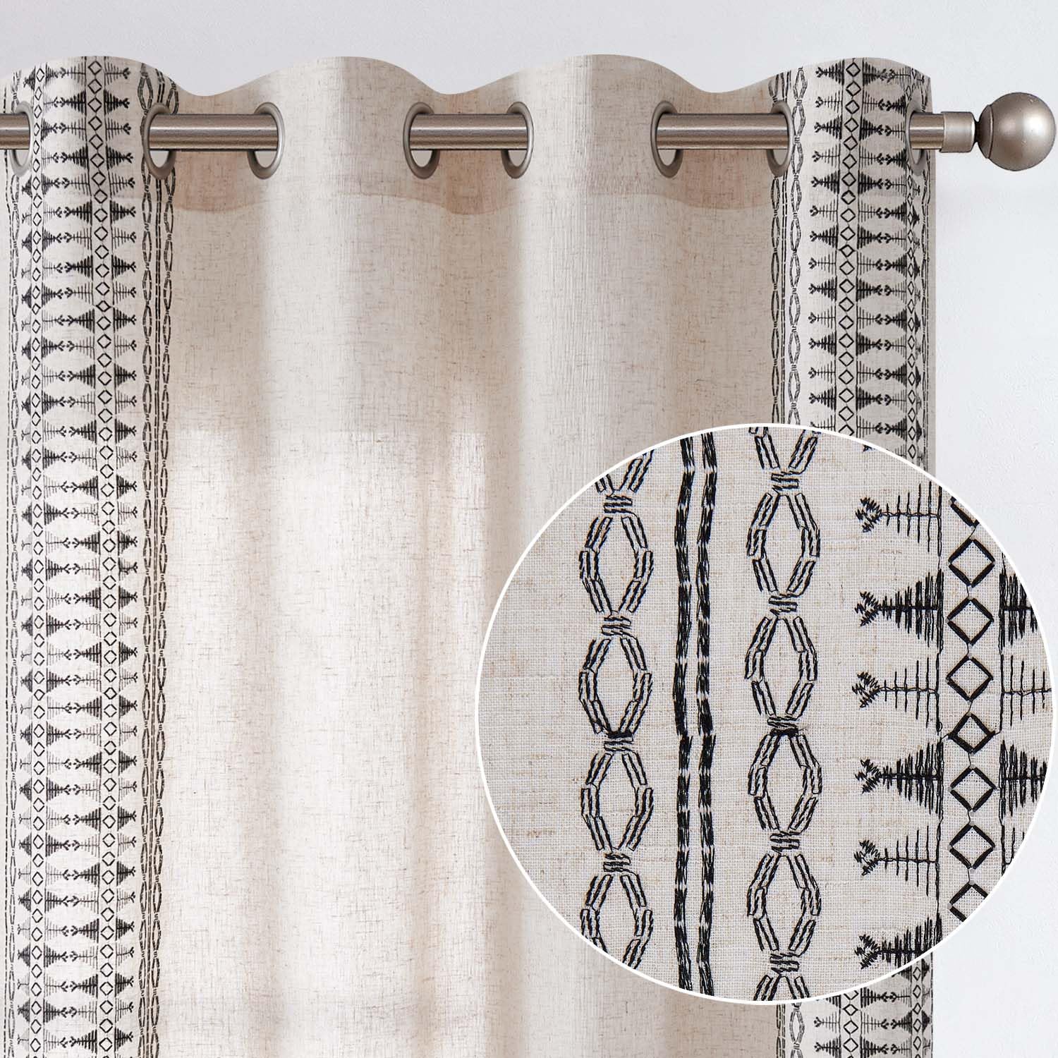 Vangao Linen Striped Curtains for Living Room Bedroom Farmhouse Tickingstripe Light Filtering Window Curtains Printed Drapes Grommet Top 2 Panels Black W50 x L63 Inch