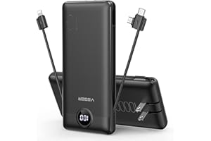 VEGER Portable Charger for iPhone Built in Cables and Wall Plug, 10000mah Slim Fast Charging USB C Power Bank, Travel Essenti
