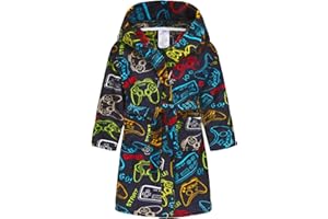 Boys Fleece Robe, Hooded Toddler Soft Fuzzy Bathrobe for Kids 2-16 Years