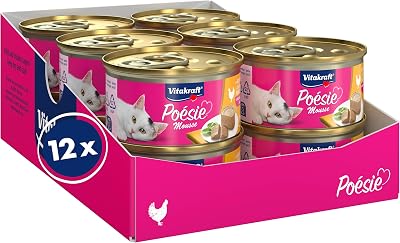 Poésie Mousse, Comida húmeda para Gatos, Mousse aireada con Pollo, en tamaño Reserva, sin azúcar añadido (12 x 85 g)