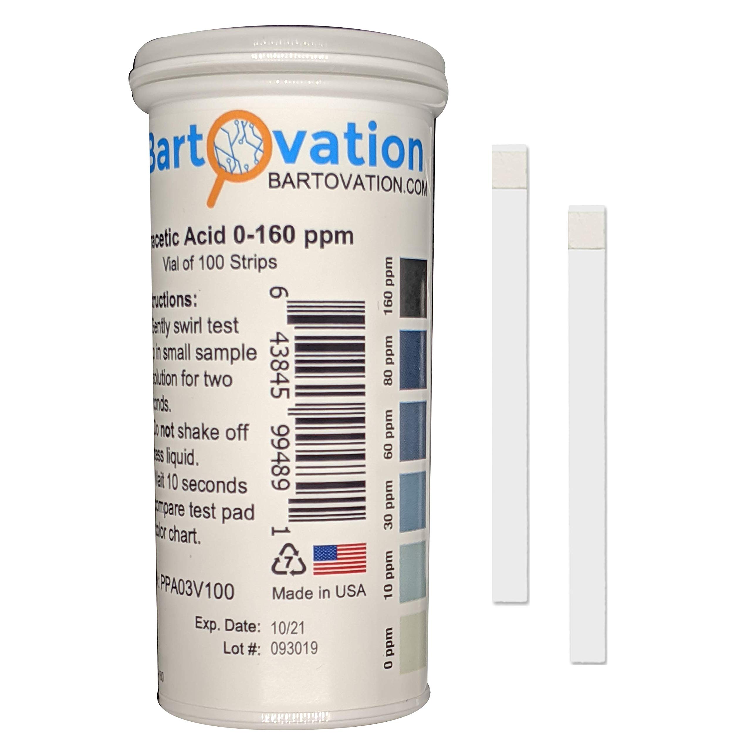 Bartovation Peracetic Acid Test Strips, 0-160 ppm [Double Comparable Offers, Vial of 100 Strips]