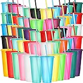 Honeydak 60 Pack Tumbler with Straw and Lid Bulk Cups for Gifts Glitter Plastic Coffee Cups 24-27 oz Reusable Water Bottle Iced Coffee Travel Mug Party Favors for Birthdays Travel (Assorted Color)