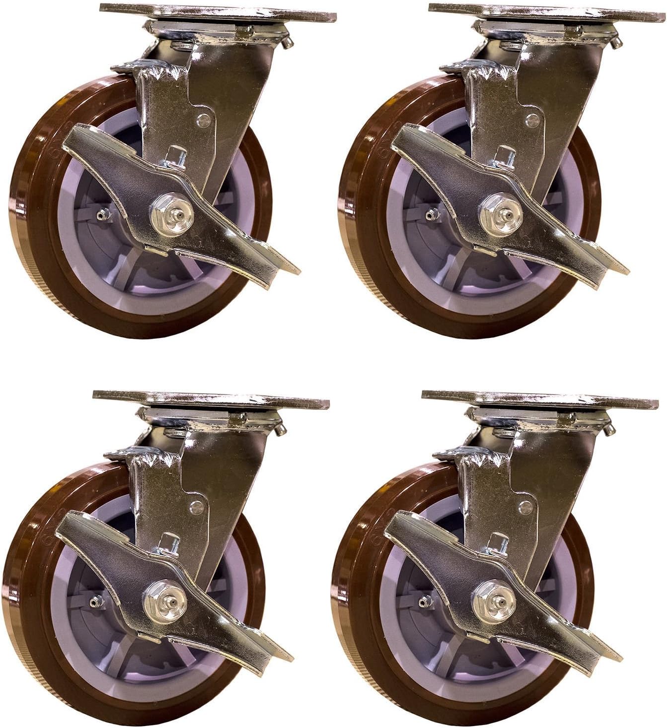 Service Caster SCC-30CS620-PPUR-TLB-4 Heavy Duty Swivel Casters with Brakes, Non-Marking Polyurethane Wheel (Pack of 4)