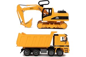 Toy To Enjoy Construction Toys - Excavator & Dump Truck Toy for Kids (Set of 2) – Moveable Claw & Lifting Back – Garbage Truck & Bulldozer Digger – Construction Vehicles for Boys & Kids