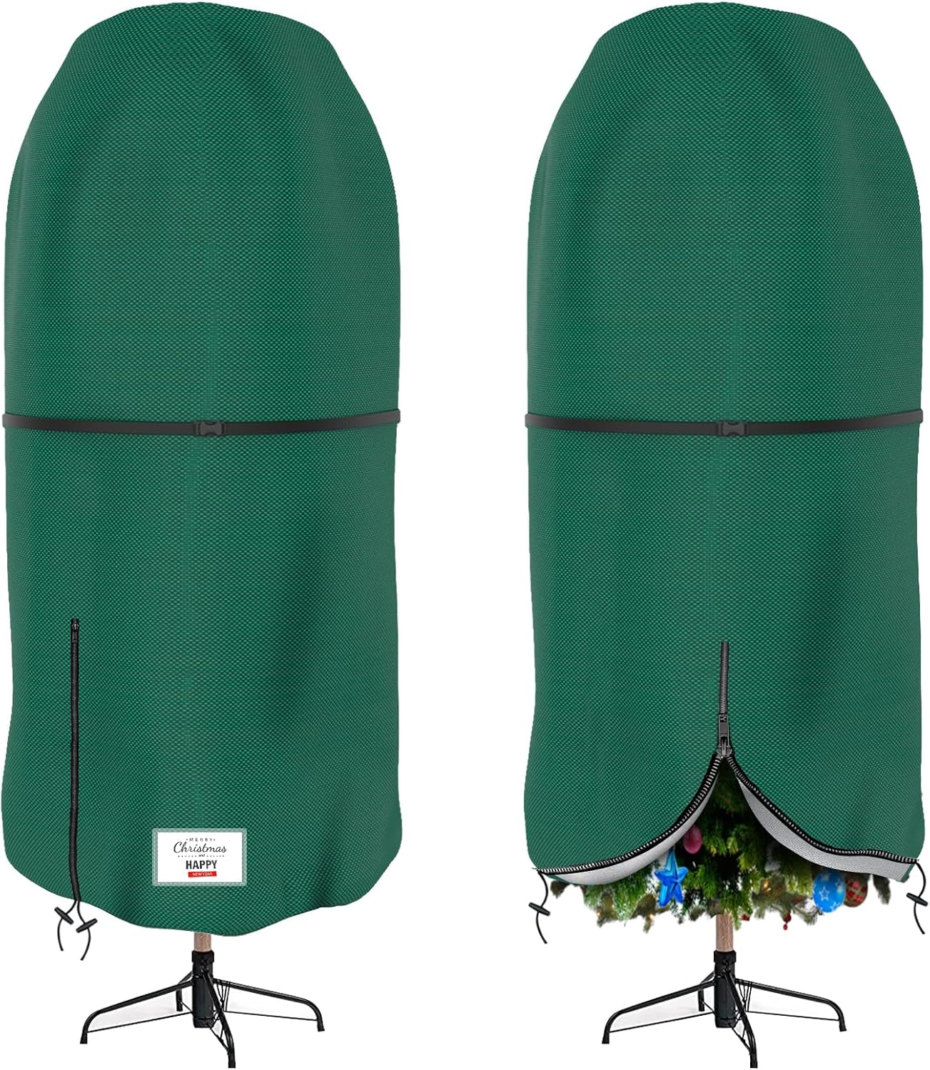 Holiday Décor Storage - Christmas Tree Cover with Adjustable Straps, Durable Upright Xmas Tree Storage Bag with Zipper & Drawstring for up to 7.5 Foot Artificial Tree Standing with Ornaments, Waterproof, Dustproof