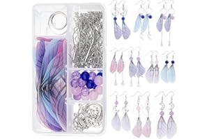 SUNNYCLUE 1 Box DIY 10 Pairs Butterfly Dragonfly Wing Earring Making Kits Moon Star Charms Fabric Wings Decoration & Glass Beads with Jump Rings for Handmade Earrings Beginner, Mixed Color