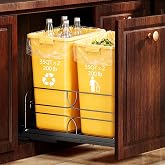 RUNMI Double Pull Out Trash Can Under Cabinet, Soft Close 200LB, Black | Under Sink Trash Can Pull Out with Heavy Duty Slides, Fits 16 W x 23 D Cabinet Opening, Kitchen Organizer, Bins Not Included