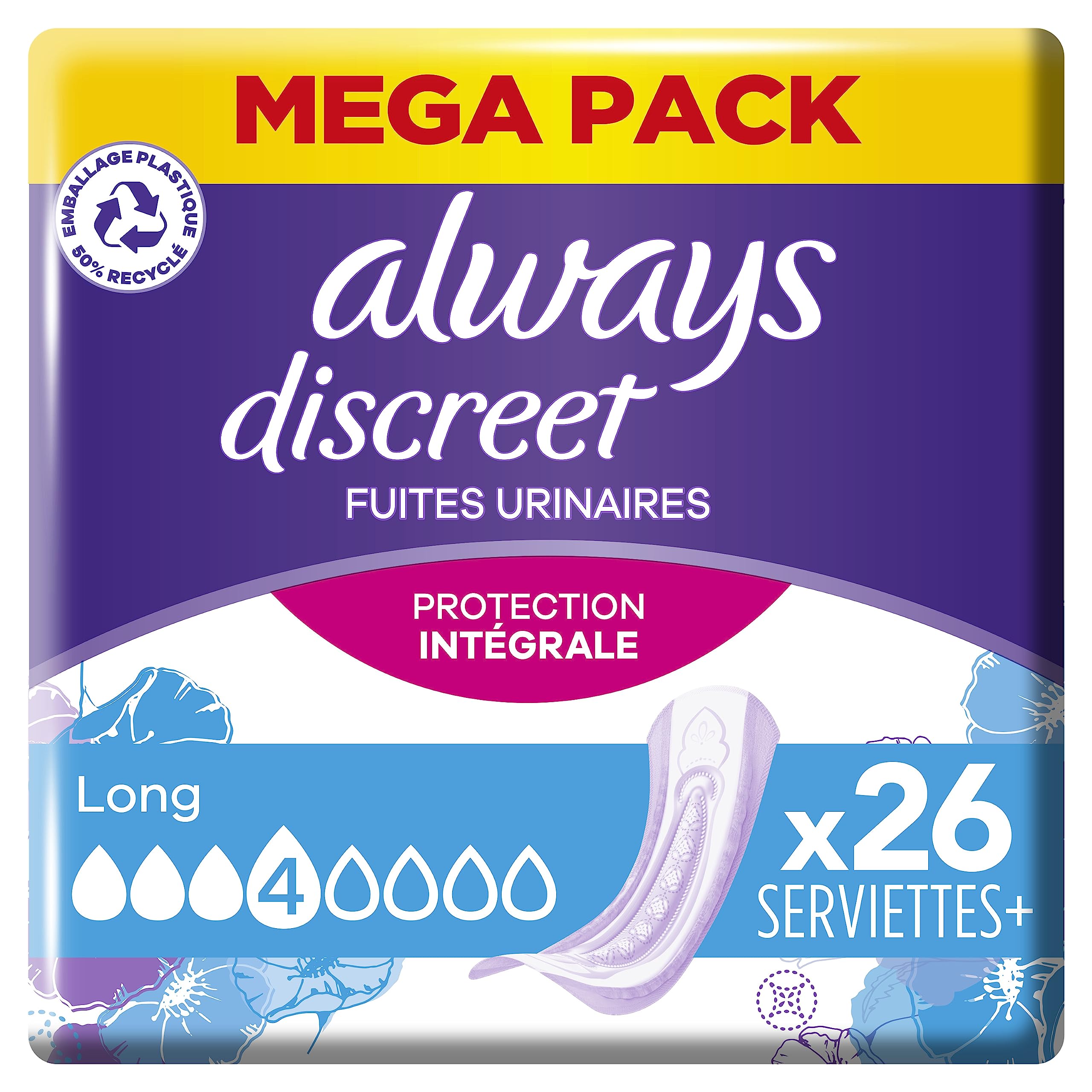 Always Discreet 26 Women's Incontinence Pads Long 4 Drops Absorbent Protection for Important Urinary Incontinence or Postpartum