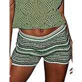 Yimoon Women's Y2K Striped Crochet Knit Shorts Rainbow Color Block Elastic Waisted Comfy Lounge Mini Shorts