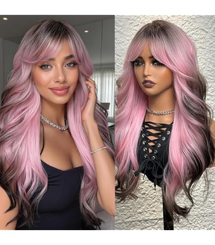Amazon.com : 7JHH WIGS 32in Natural Black Long Wavy Rose Pink