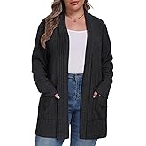 OLRIK Womens Plus Size Cardigan Open Front Easy to Wear Casual Knit Sweaters with Pockets Loose Outwear
