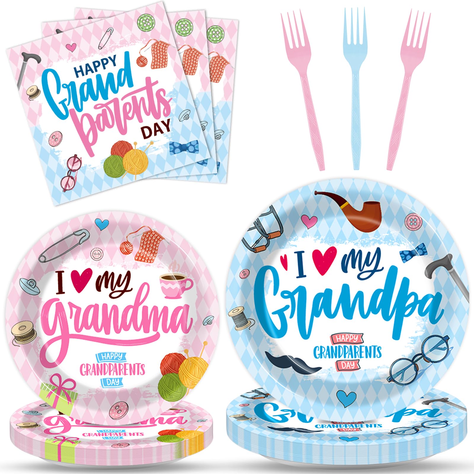 gisgfim 96Pcs Grandparents Day Party Supplies Happy Grandparents Day Birthday Paper Plates Napkin Grandma and Grandpa Tableware Dinnerware Decoration Favor for Grandma and Grandpa Party Home Serve 24