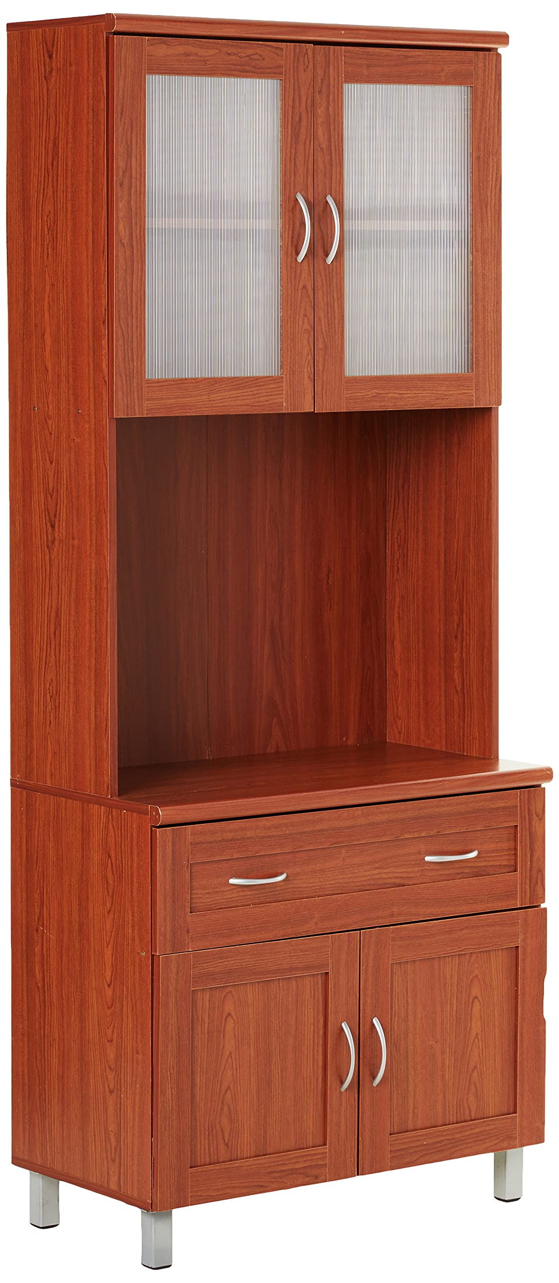 Photo 1 of *HEAVY* HODEDAH IMPORT Tall Standing Kitchen Cabinet with Top and Bottom Enclosed Cabinet Space, 1-Drawer, Large Open Space for Microwave in Cherry