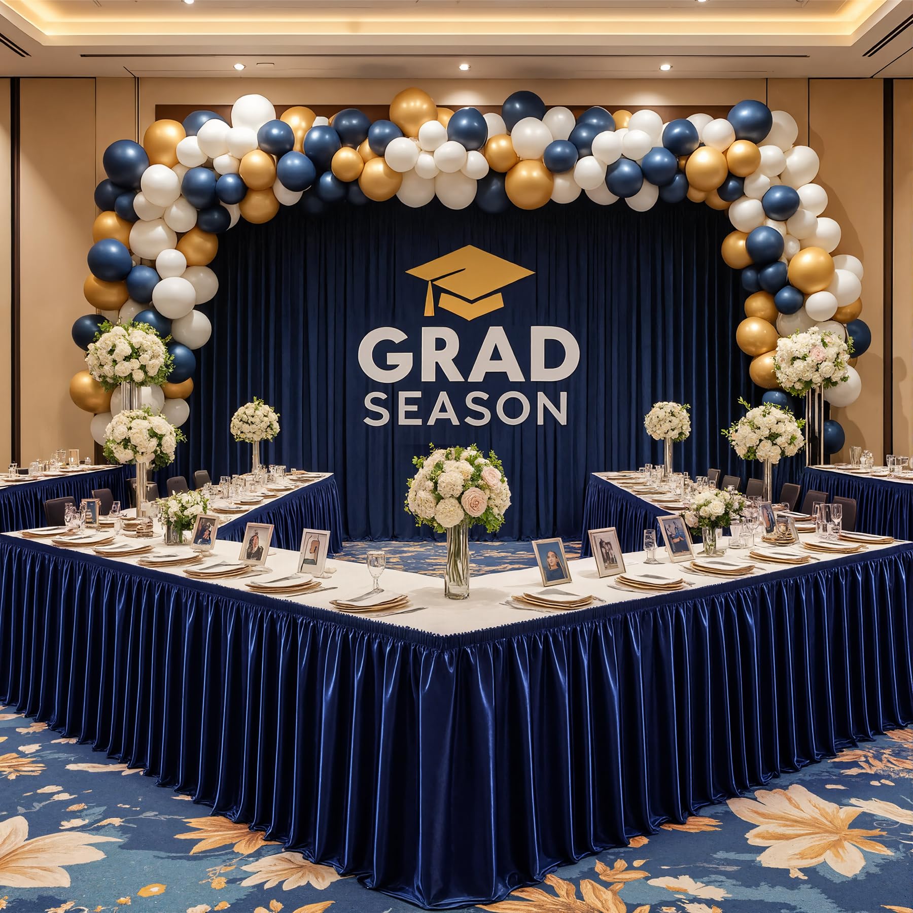 17ft Length Glitter Navy Blue Table Skirt for 8ft