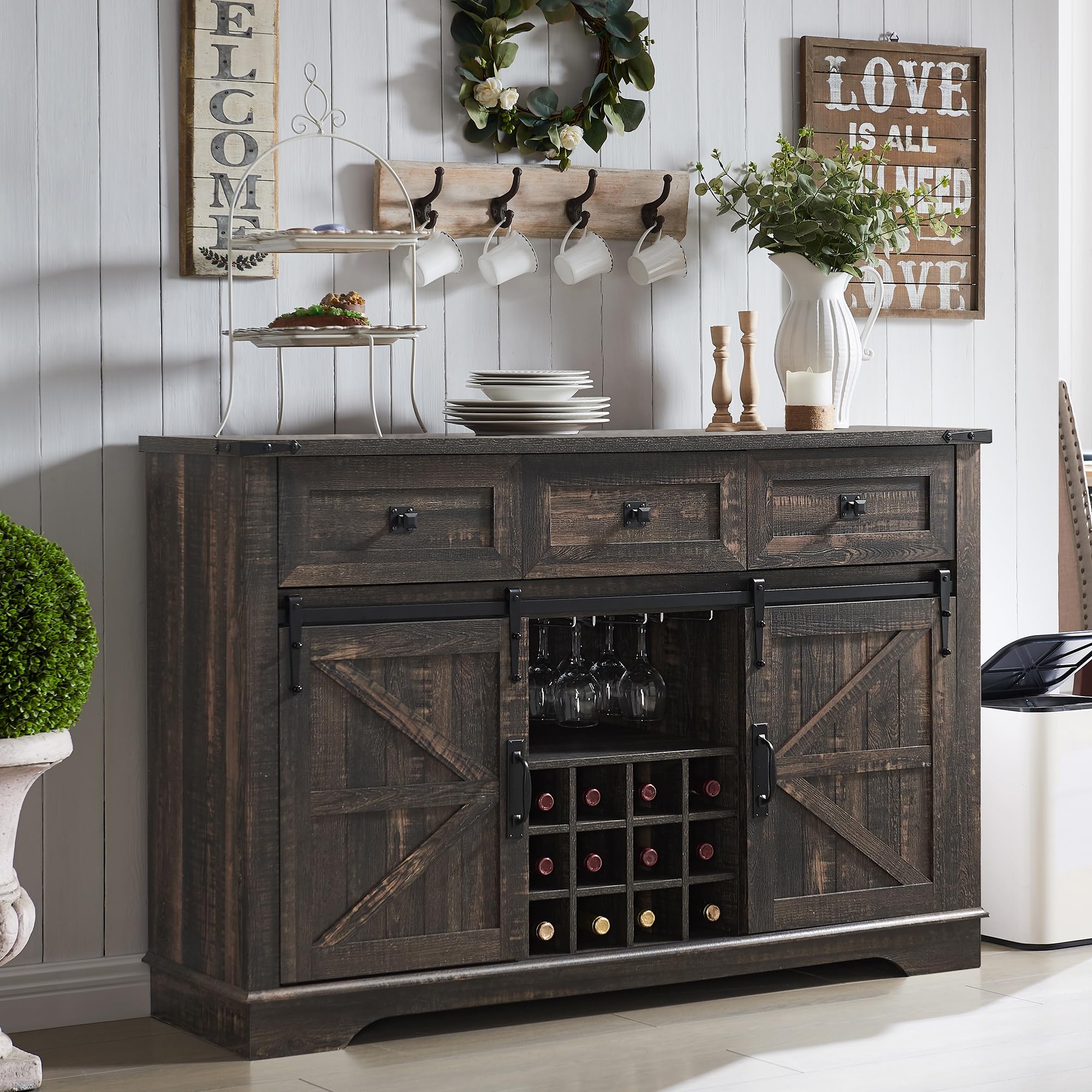 Arlington Sliding Door Home Bar Wine Cabinet Rustic Oak