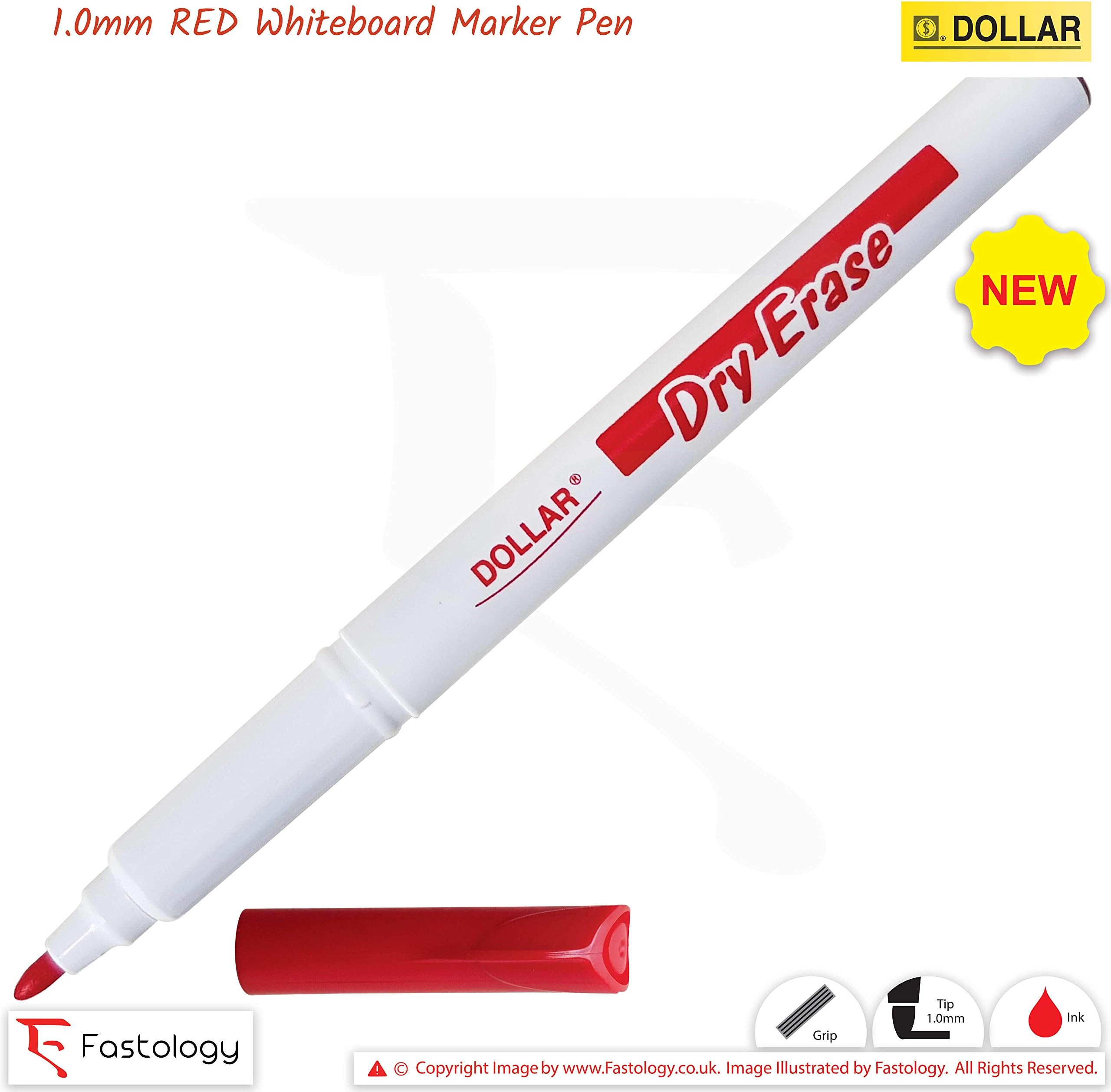 Dry Erase Everyday Use Whiteboard Marker Pens Easy Wipe School Office Business (1 x 1.0mm Medium RED Pen + 2 x PATEL Ball Black Pens)