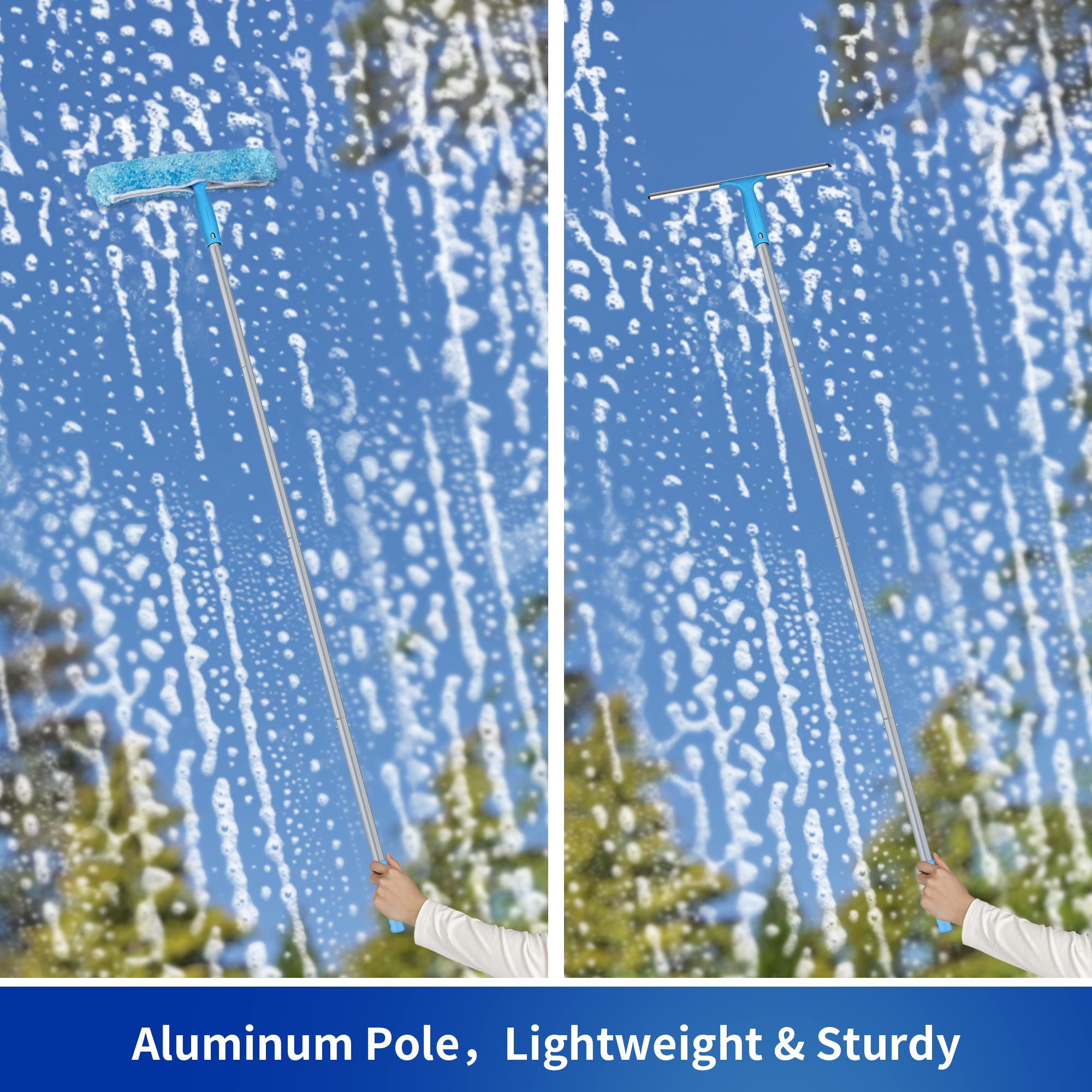 MR.SIGA 54.3 inch Long Extension Pole, Adjustable 4 Pieces Aluminum Pole for Window Squeegee